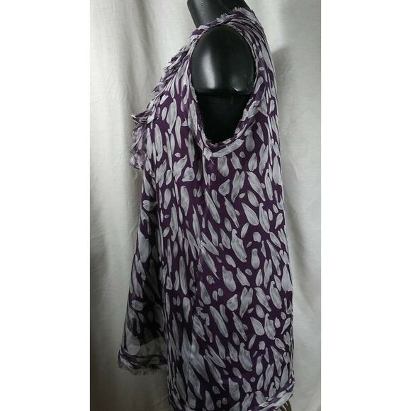 Blue Velvet Raw Edged - Sleeveless Tunic with Ruffles - Plum/Gray - Large - Picture 4 of 7